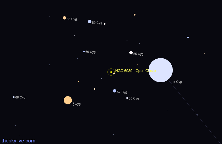 Finder chart NGC 6989 - Open Cluster in Cygnus star