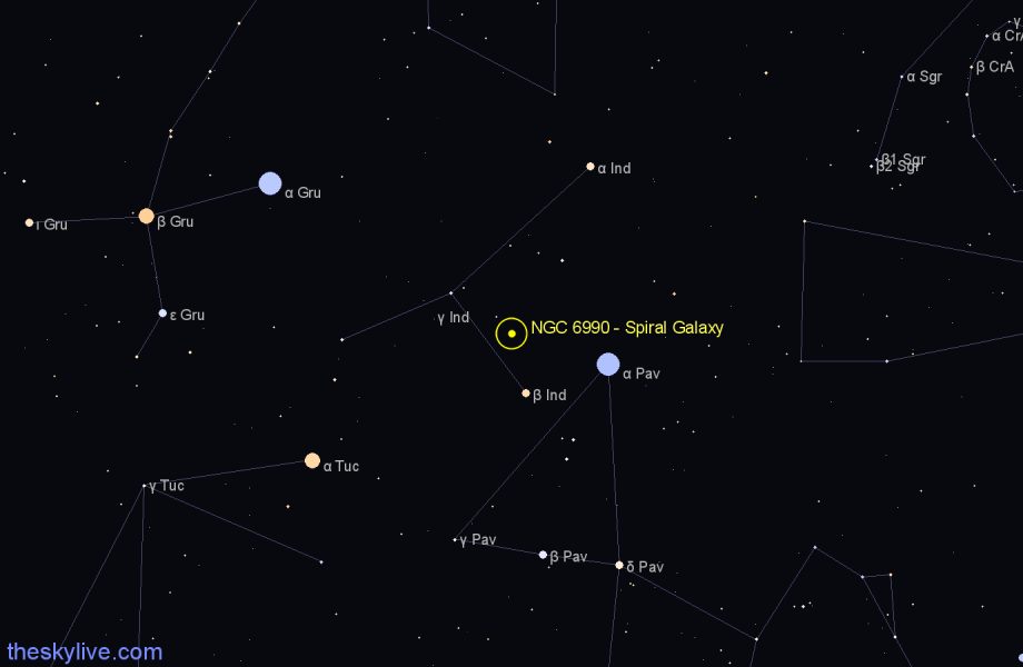 Finder chart NGC 6990 - Spiral Galaxy in Indus star