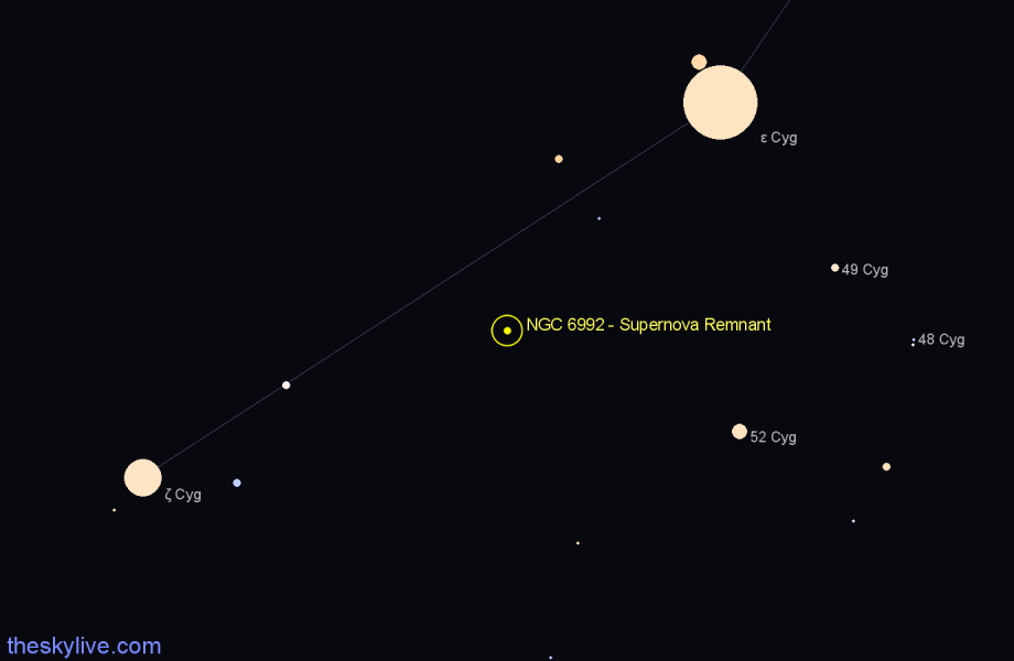 Finder chart NGC 6992 - Supernova Remnant in Cygnus star