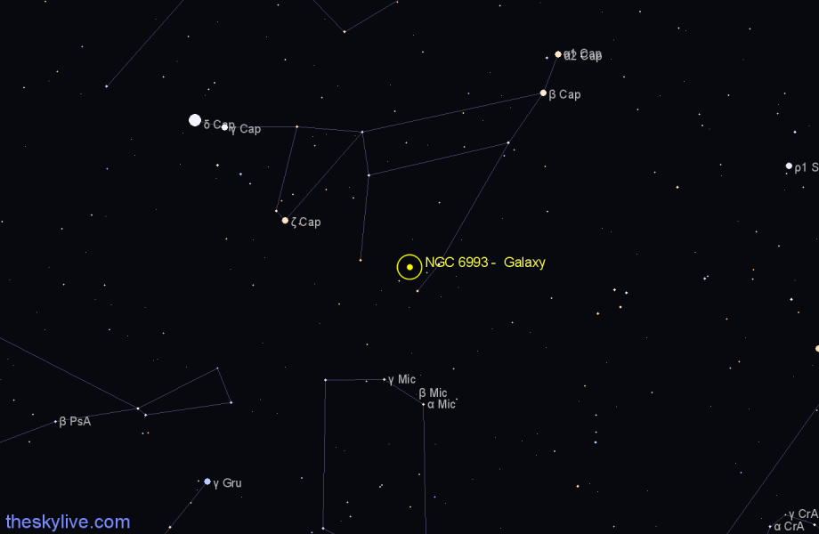 Finder chart NGC 6993 - Galaxy in Capricornus star