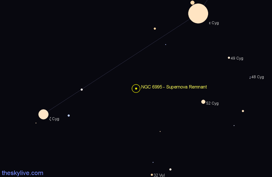 Finder chart NGC 6995 - Supernova Remnant in Cygnus star