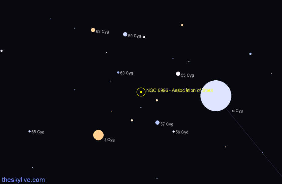 Finder chart NGC 6996 - Association of Stars in Cygnus star