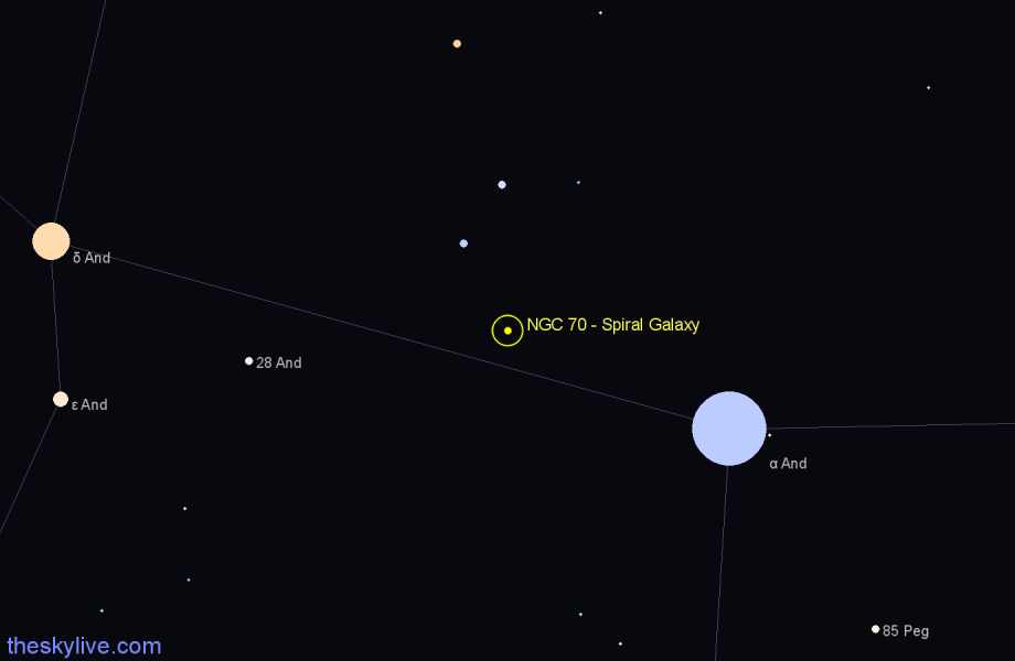 Finder chart NGC 70 - Spiral Galaxy in Andromeda star