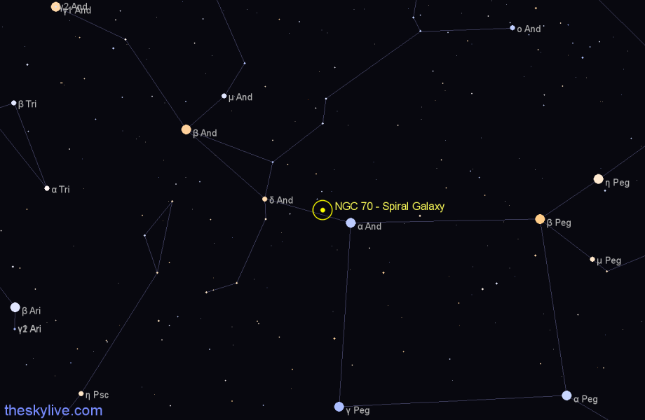 Finder chart NGC 70 - Spiral Galaxy in Andromeda star