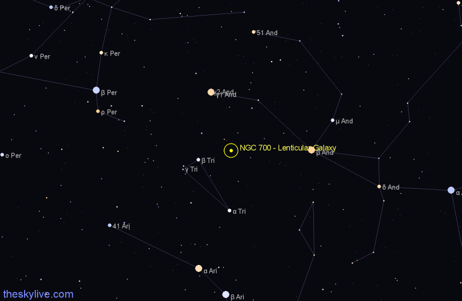 Finder chart NGC 700 - Lenticular Galaxy in Andromeda star