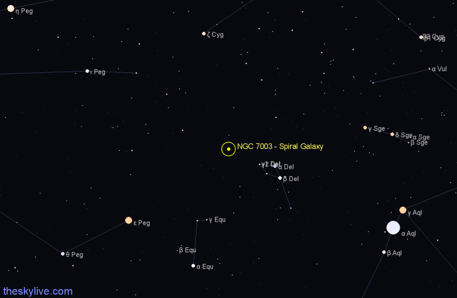 Finder chart NGC 7003 - Spiral Galaxy in Delphinus star