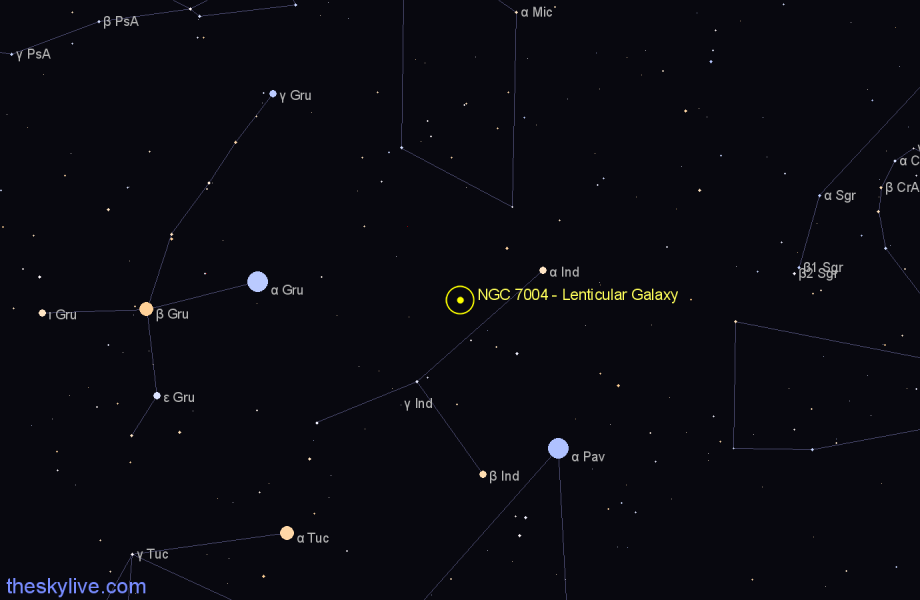 Finder chart NGC 7004 - Lenticular Galaxy in Indus star