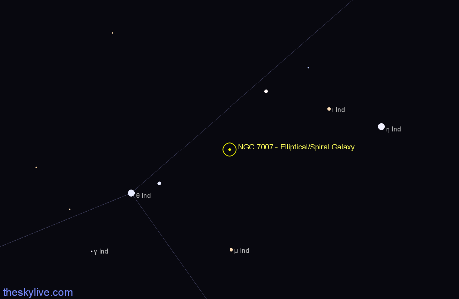 Finder chart NGC 7007 - Elliptical/Spiral Galaxy in Indus star