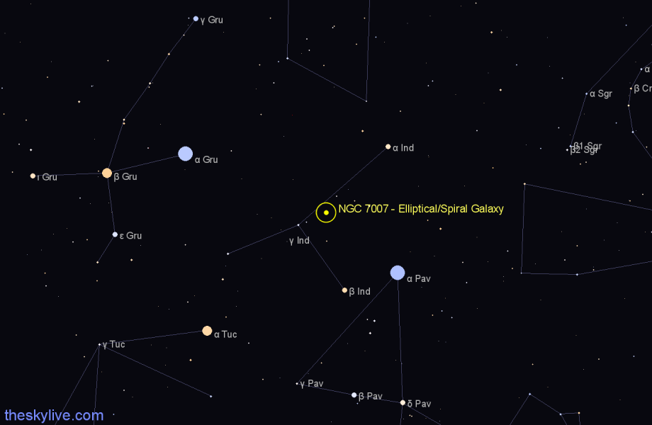 Finder chart NGC 7007 - Elliptical/Spiral Galaxy in Indus star