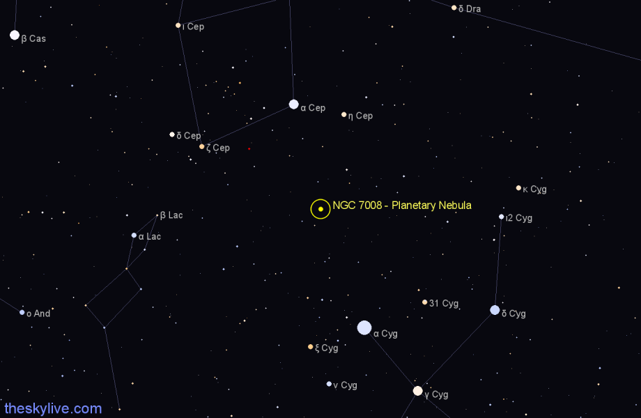 Finder chart NGC 7008 - Planetary Nebula in Cygnus star