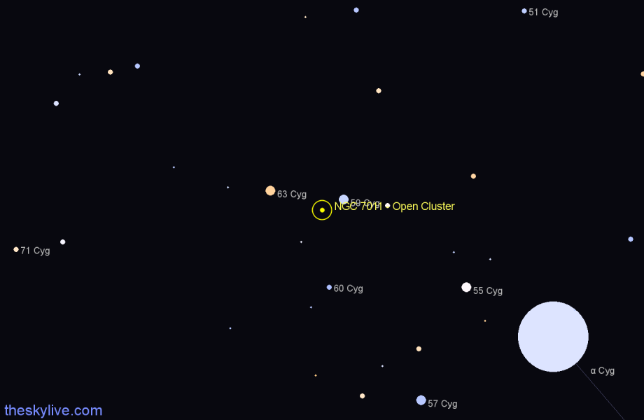 Finder chart NGC 7011 - Open Cluster in Cygnus star