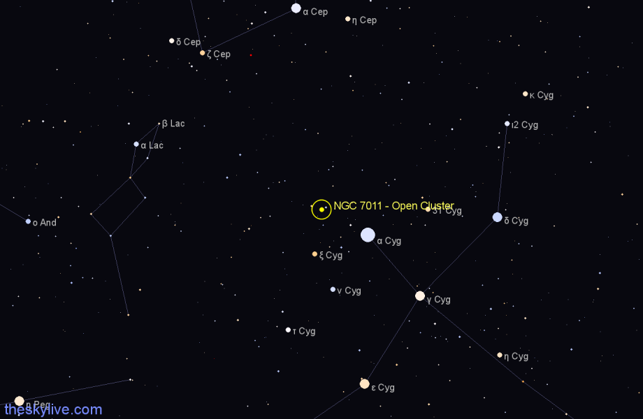 Finder chart NGC 7011 - Open Cluster in Cygnus star