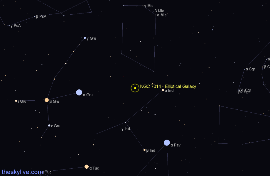 Finder chart NGC 7014 - Elliptical Galaxy in Indus star