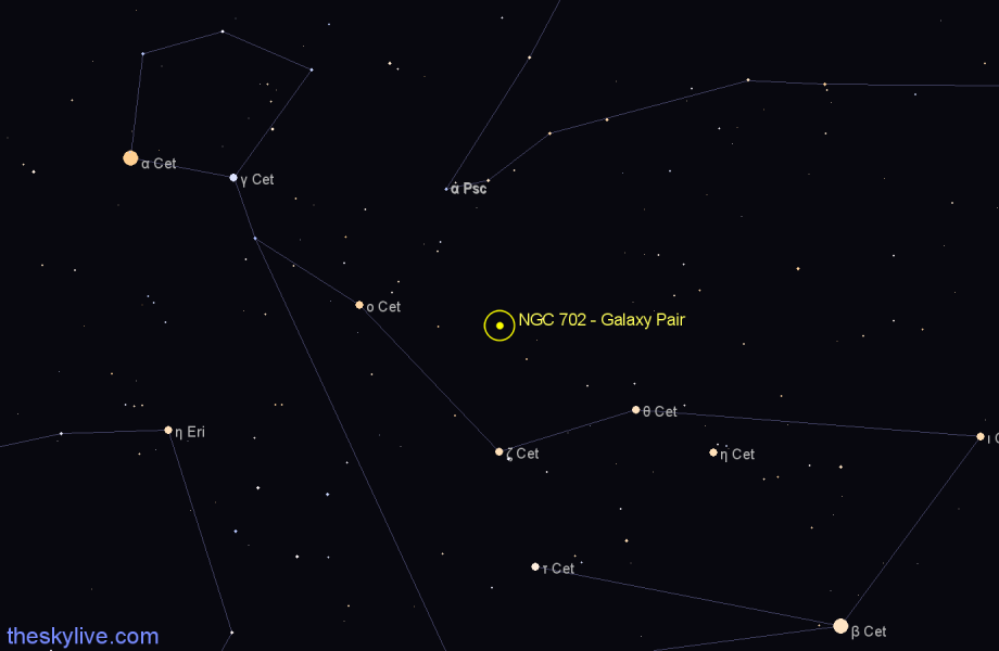 Finder chart NGC 702 - Galaxy Pair in Cetus star