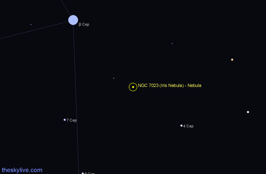 Finder chart NGC 7023 (Iris Nebula) - Nebula in Cepheus star