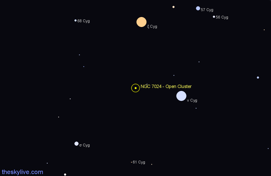 Finder chart NGC 7024 - Open Cluster in Cygnus star