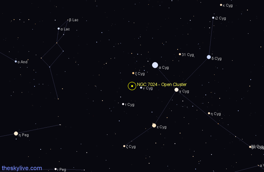 Finder chart NGC 7024 - Open Cluster in Cygnus star