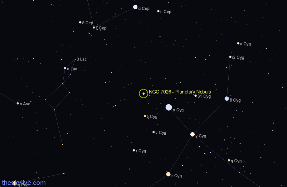 Finder chart NGC 7026 - Planetary Nebula in Cygnus star
