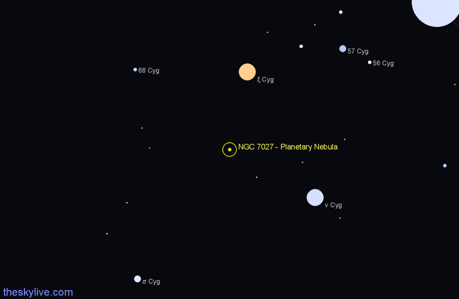 Finder chart NGC 7027 - Planetary Nebula in Cygnus star