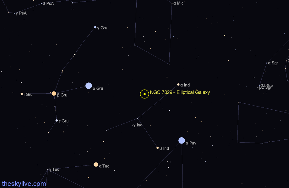 Finder chart NGC 7029 - Elliptical Galaxy in Indus star
