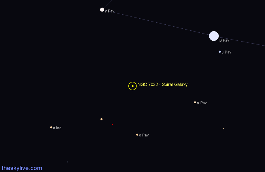 Finder chart NGC 7032 - Spiral Galaxy in Pavo star