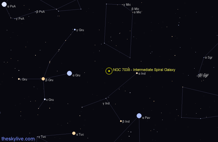 Finder chart NGC 7038 - Intermediate Spiral Galaxy in Indus star