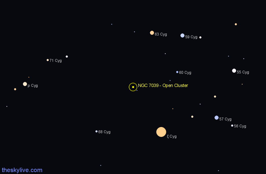 Finder chart NGC 7039 - Open Cluster in Cygnus star