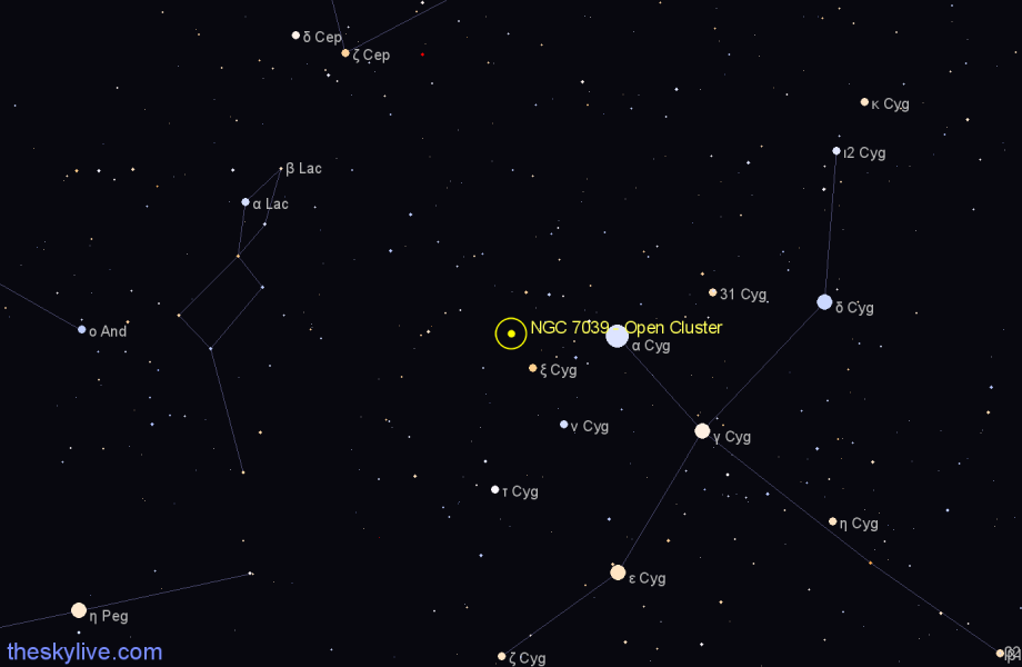 Finder chart NGC 7039 - Open Cluster in Cygnus star