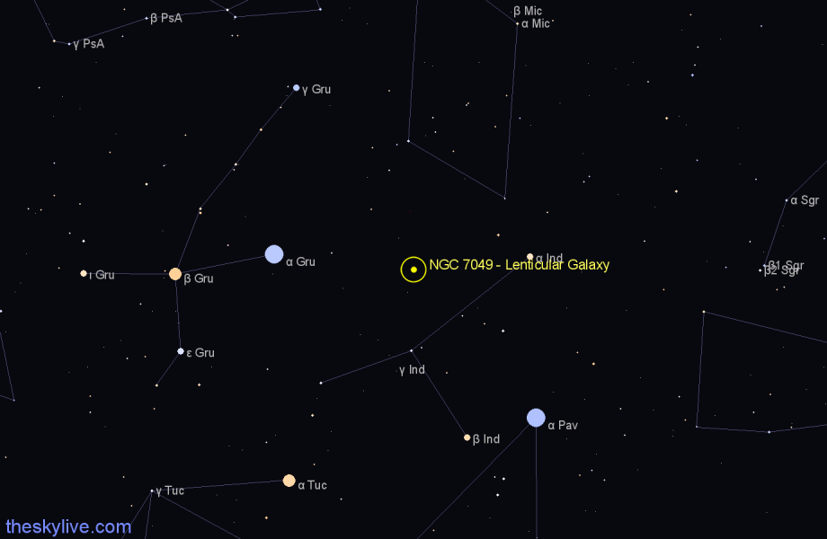 Finder chart NGC 7049 - Lenticular Galaxy in Indus star