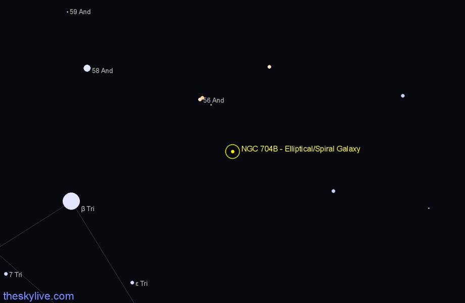 Finder chart NGC 704B - Elliptical/Spiral Galaxy in Andromeda star