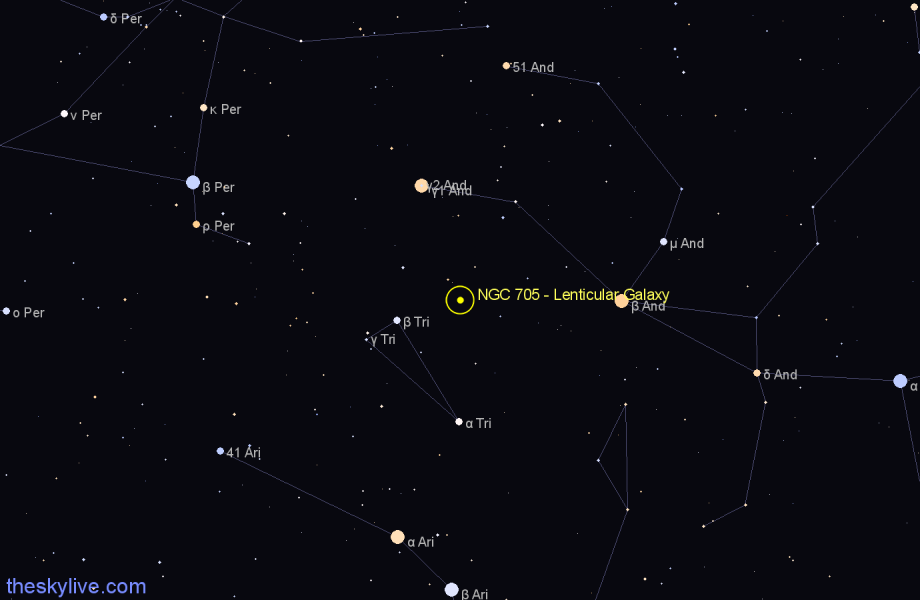 Finder chart NGC 705 - Lenticular Galaxy in Andromeda star