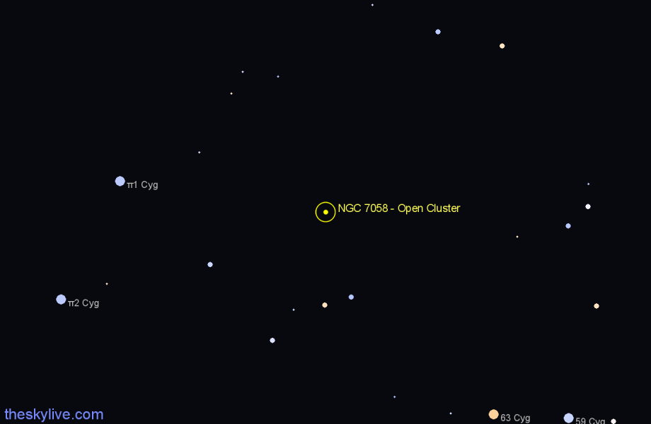 Finder chart NGC 7058 - Open Cluster in Cygnus star