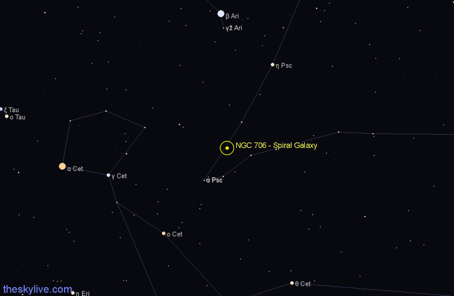 Finder chart NGC 706 - Spiral Galaxy in Pisces star