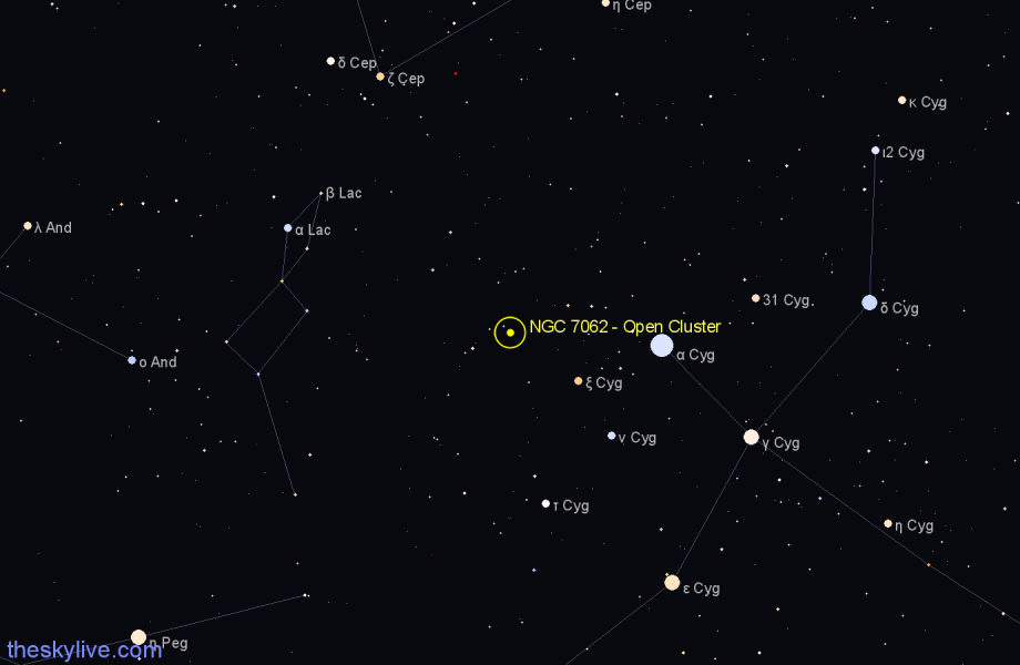 Finder chart NGC 7062 - Open Cluster in Cygnus star