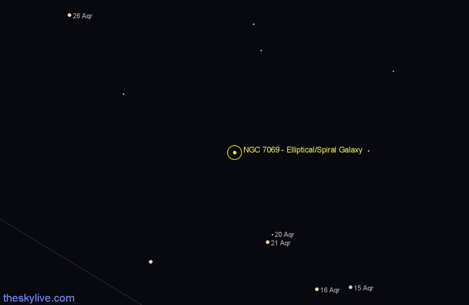 Finder chart NGC 7069 - Elliptical/Spiral Galaxy in Aquarius star