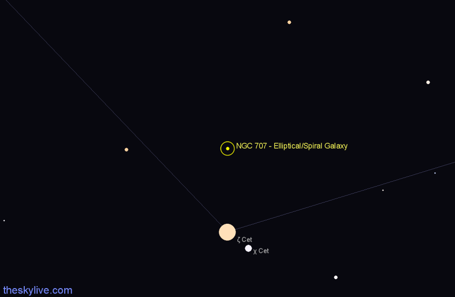 Finder chart NGC 707 - Elliptical/Spiral Galaxy in Cetus star