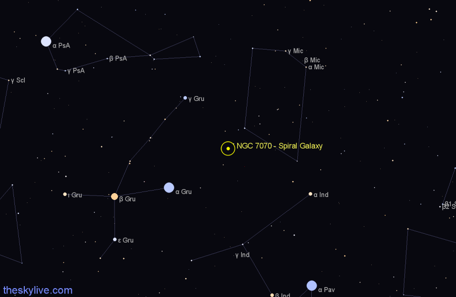Finder chart NGC 7070 - Spiral Galaxy in Grus star