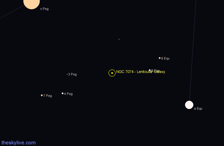 Finder chart NGC 7074 - Lenticular Galaxy in Pegasus star