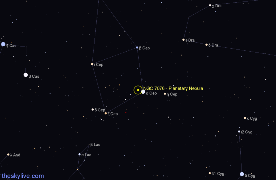 Finder chart NGC 7076 - Planetary Nebula in Cepheus star