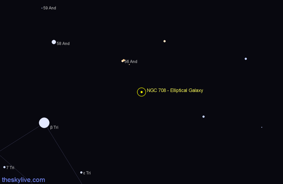 Finder chart NGC 708 - Elliptical Galaxy in Andromeda star