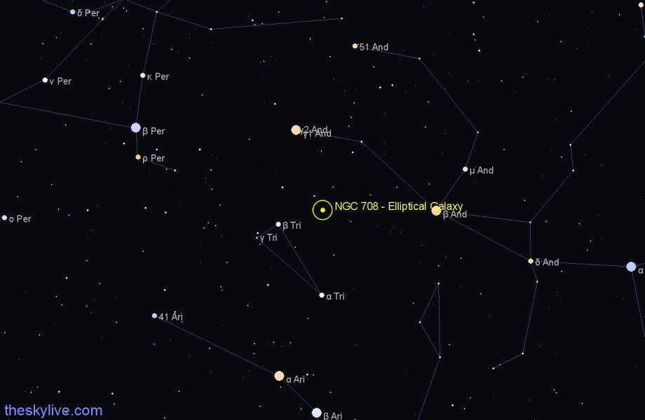 Finder chart NGC 708 - Elliptical Galaxy in Andromeda star