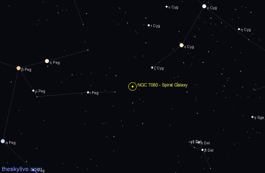 Finder chart NGC 7080 - Spiral Galaxy in Pegasus star