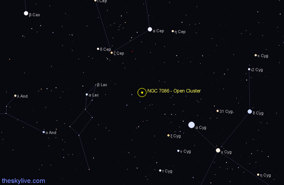 Finder chart NGC 7086 - Open Cluster in Cygnus star