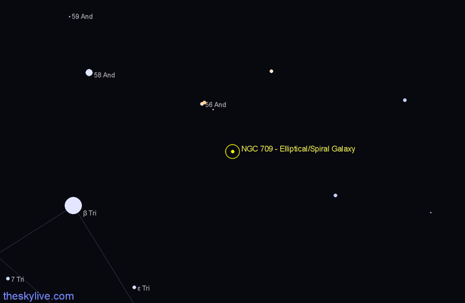 Finder chart NGC 709 - Elliptical/Spiral Galaxy in Andromeda star