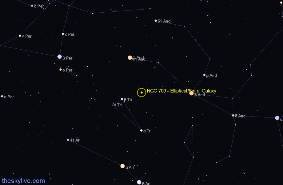 Finder chart NGC 709 - Elliptical/Spiral Galaxy in Andromeda star