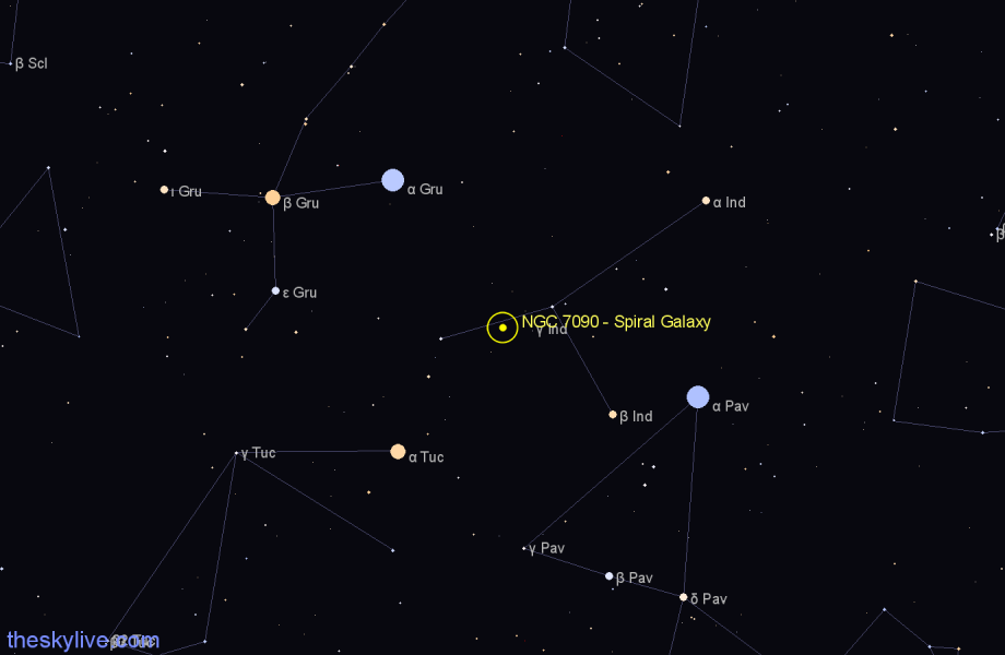 Finder chart NGC 7090 - Spiral Galaxy in Indus star
