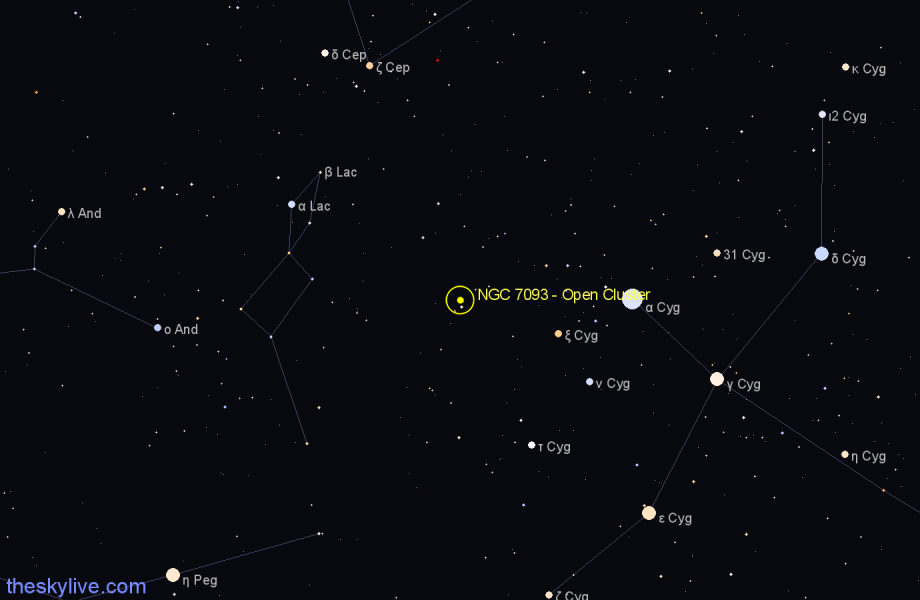 Finder chart NGC 7093 - Open Cluster in Cygnus star