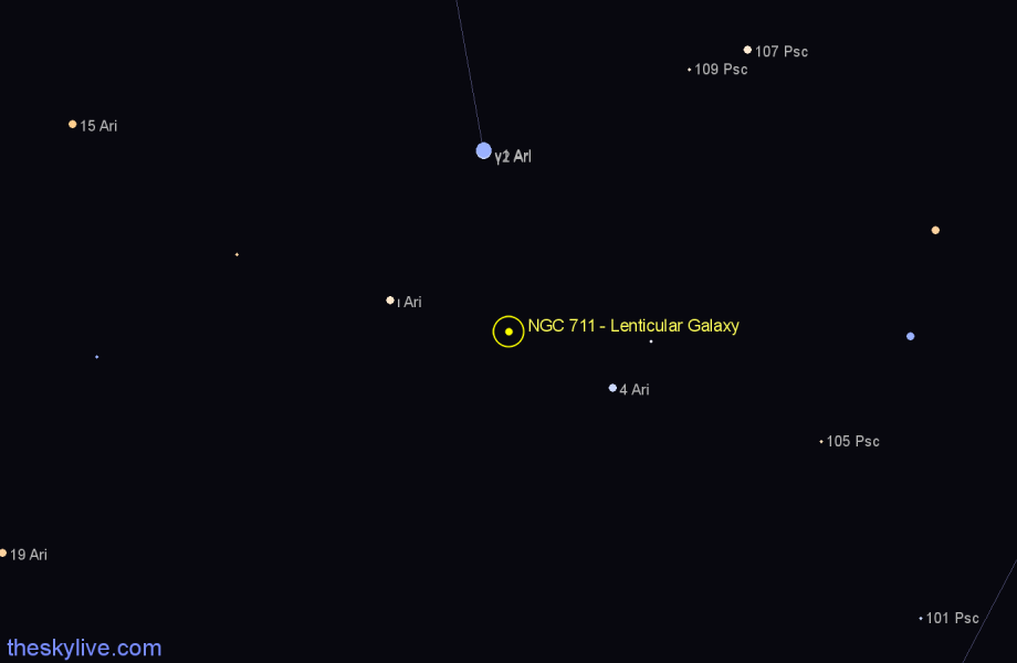 Finder chart NGC 711 - Lenticular Galaxy in Aries star
