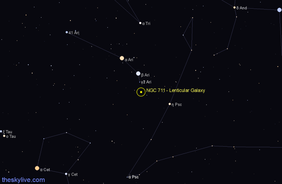 Finder chart NGC 711 - Lenticular Galaxy in Aries star