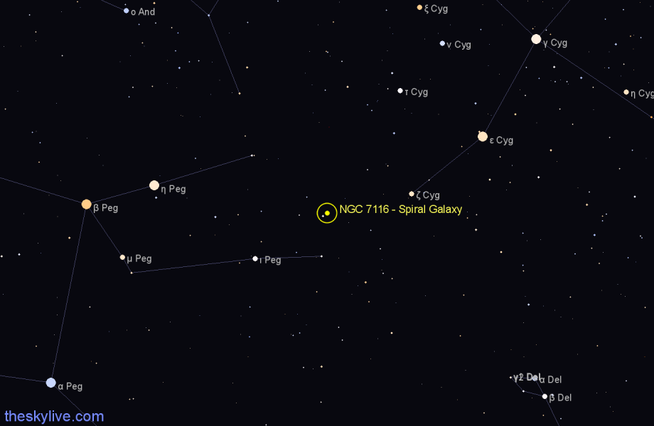 Finder chart NGC 7116 - Spiral Galaxy in Cygnus star